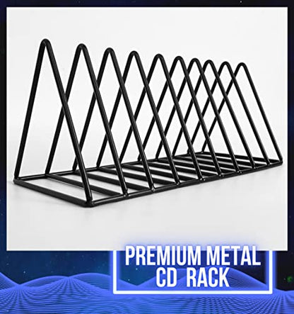 Record-Happy CD Storage Rack Organizer Stand - Compact Disc Holder Display Shelf for CDs, DVDs and Video Games, Holds 18 Jewel Cases - Practical and Functional Wire Metal CD Case Holder (Black, 1)