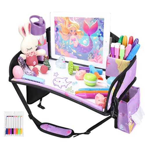 Kids Travel Tray for Car Airplane - Toddler Car Seat Table Tray, Road Trip Essentials for Boys & Girls, Carseat Lap Desk for Kids Road Trip Activities (Purple Mermaid) - color: Purple Mermaid