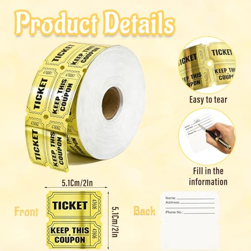 1000 Pcs Golden Raffle Tickets Double Roll Metallic Gold Foil Raffle Tickets with Unique Numbered for Events Carnival Door Prize Auction Entry Games Reward - color: Double Raffle Tickets-gold