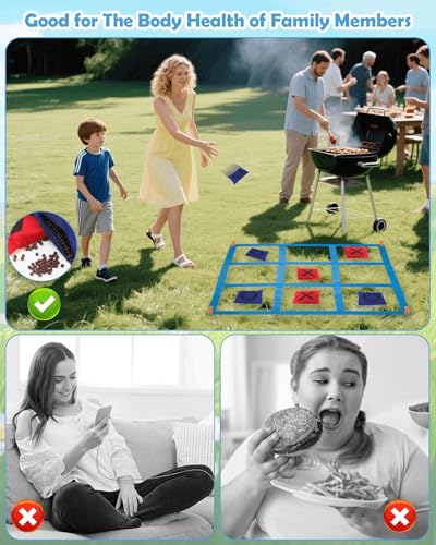 Outdoor Game Set, Kanosan Outside Giant Tic Tac Toe Bean Bag Toss Games,3 Legged Race Bands, Catch Tail Game, Field Day Birthday Party Family Reunion Carnival Yard Lawn Easter Games 28PCS - size: TG-28