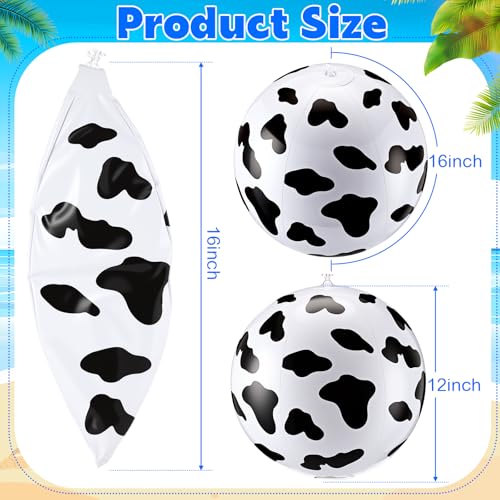 3 Pcs 12 Inch Inflatable Cow Print Beach Balls for Kids Farm Animal Birthday Party Favor Decorations Pool Toy PVC Beach Ball - style: Cow