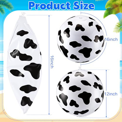 3 Pcs 12 Inch Inflatable Cow Print Beach Balls for Kids Farm Animal Birthday Party Favor Decorations Pool Toy PVC Beach Ball - style: Cow