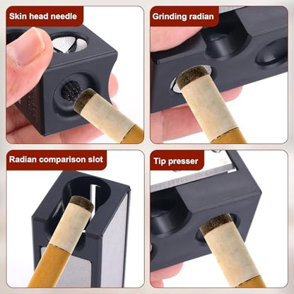 BOXOB Pool Cue Tip Shaper, Aluminum 8 in 1 Pool Cue Tip Repair Tool Pool Cue Tips Replacement Kit Billiards Pool Cue Accessories for Replacement and Shaping Cue Tips