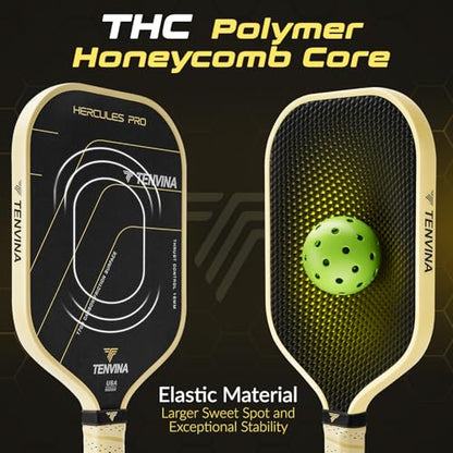 TENVINA Pickleball Paddles, Thermoformed T700SC Carbon Fiber Pickleball Paddle, Pickle Ball Paddle USAPA Approved with Dominant Power and Larger Sweet Spot - color: PRO-Carbon-Elongated-16MM Control