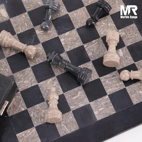Marble Chess Set 15" Inches Black and Oceanic with Storage Box and 2 Extra Queen Handmade Luxury Board Games for Adults, Ideal Marble Chess Board Game Set & Chess Pieces - color: Black & Oceanic