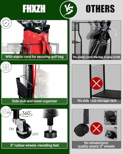 FHXZH Golf Bags Storage Garage Organizer- Golf Bag Stand for Golf Bags, Clubs, Balls, Golf Equipment Accessories, Golf Bag Storage Rack with Wheels for Garage, Club, Basement - style: 1 Golf Bag Organizer