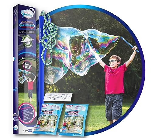 WOWMAZING Giant Bubble Kit: Space - Incl. Wand, 2 Big Bubble Concentrate Pouches and 8 Glow-in-the-Dark Stickers | Outdoor Toy for Kids, Girls | Bubbles Made in The USA - Space Kit - style: Space