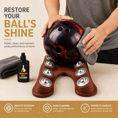 Bowling Release Trainer, Bowling Ball Spinner with 9 Bearings, Bowling Ball Release Trainer for Hook and Rev Practice, Curved Base Bowling Equipment with Anti-Slip Pads & Velvet Bag - color: Brown