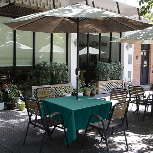 Melaluxe Spring/Summer Wrinkle-Free Waterproof Outdoor Tablecloth with Umbrella Hole and Zipper,60-Inch-by-102 Rectangle,Dark Green - color: Dark Green, size: 60" x 102" (Rectangular)