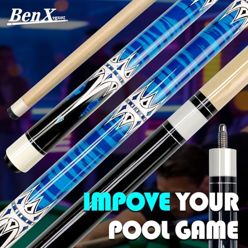 57 Inch Pool Cue Stick - 13mm Fiber Ferrule Tip, Maple Birch Wood Billiard Cue with Chalk & Glove | Explosion-Proof Joint for Home, Bar, Billiard Hall - style: Maple Birch Wood Billiard Cue-Blue
