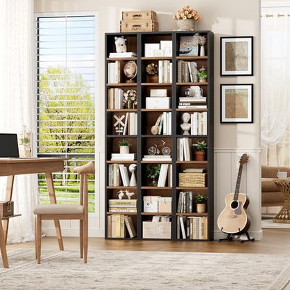 FOTOSOK 8-Tier Media Tower Rack, 11.6 X 9.3 X 71 Inches CD DVD Slim Storage Cabinet with Adjustable Shelves, Tall Narrow Bookcase Display Bookshelf for Home Office, Black/Brown - color: Black/Brown