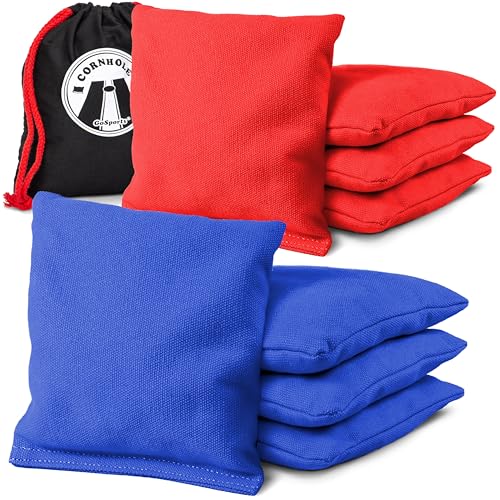GoSports Official Regulation Cornhole Bean Bags Set of 8 – for Competitive Cornhole Games - All Weather - American Stars and Stripes or Red and Blue - color: Red and Blue, size: 6" x 6"