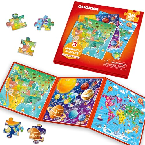 QUOKKA Magnetic Puzzles for Kids Ages 4-6 – 36 Pieces Sudoku Toddler Puzzles Ages 2-4 – Travel Games for Kids 3-5 – Map USA Space World Toddler Travel Toys – Car Airplane Road Trip Games for Childrens - style: 3. MAPS 36 PCS