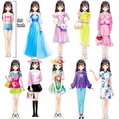 Magnetic Dress Up Paper Doll,Magnet Princess Dress Up Dolls for Girls Ages 4-7 Kids,Travel Activities Road Trip Car Ride Interactive Learning Created Imagine Set Birthday Gift (E Set) - color: E Set