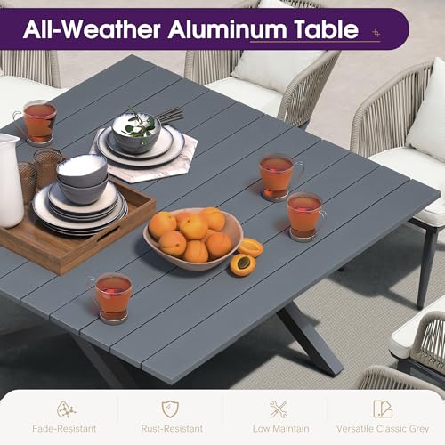 PURPLE LEAF 9 Pieces Outdoor Metal Furniture Set Patio Conversation Sets Dining Set, 1 Square Dining Table and 8 Modern Chairs with Cushions Seat Taupe - color: Taupe, size: 9 Pcs, style: Square