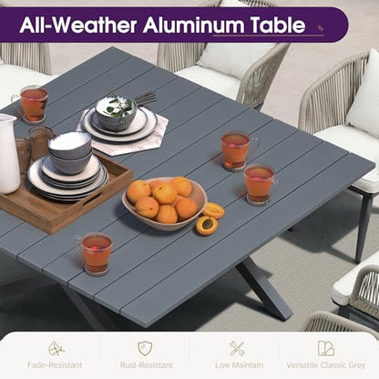 PURPLE LEAF 9 Pieces Outdoor Metal Furniture Set Patio Conversation Sets Dining Set, 1 Square Dining Table and 8 Modern Chairs with Cushions Seat Taupe - color: Taupe, size: 9 Pcs, style: Square