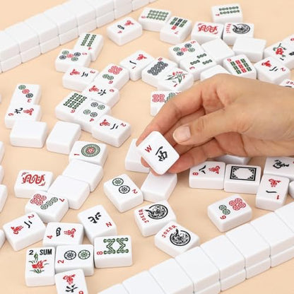 American Mahjong Set, 166 White Tiles with 4 Colors Acrylic Racks, Pushers, Flower Carrying Bag, Portable Travel Set - style: Flower Bag