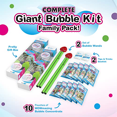 WOWMAZING Giant Bubble Kit – Family Pack (14-Piece Set) with Big Bubble Wand and Solution Concentrate (Makes 3 Gallons of Large Bubbles) | Best Value for Family Fun - style: Kit-Family Pack