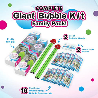 WOWMAZING Giant Bubble Kit – Family Pack (14-Piece Set) with Big Bubble Wand and Solution Concentrate (Makes 3 Gallons of Large Bubbles) | Best Value for Family Fun - style: Kit-Family Pack