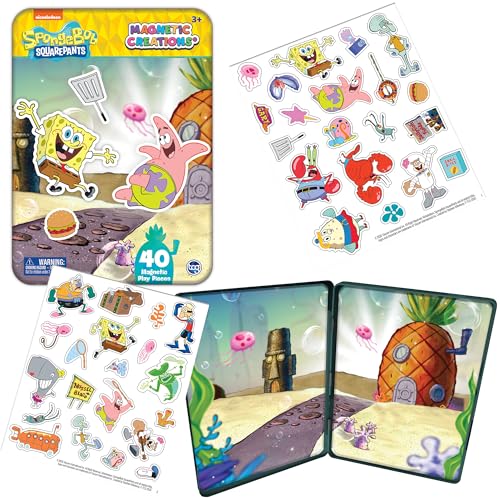 Spongebob Squarepants - Magnetic Creations Tin - Dress Up Play Set - Includes 2 Sheets of Mix & Match Dress Up Magnets with Storage Tin. Great Travel Activity for Kids and Toddlers! - style: Spongebob