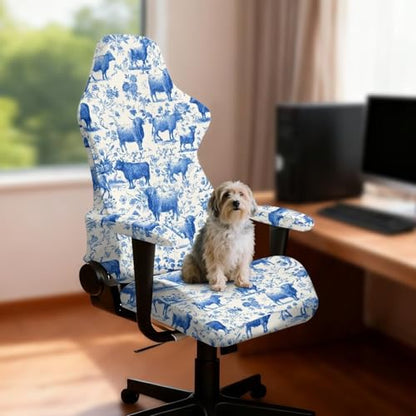 Suobstales Highland Cattle Floral Pattern Stretchable Gaming Chair Cover, Washable Anti-Scratch Slipcover with Armrest Protection, Cat Scratch Proof for Office and Computer Chairs - color: Highland Cattle Floral