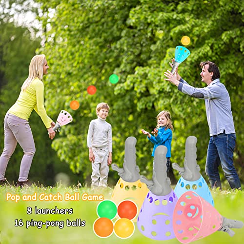24Pcs Pop-Pass-Catch Ball Game with 8 Catch Launcher Baskets 16 Balls,Outdoor Indoor Game Activities,Lawn Games Beach Sport Toys for Party Favor,Kids 4 5 6 7 8 9 10+