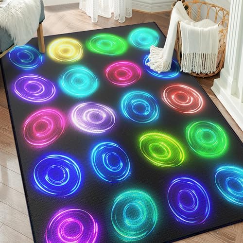 5'x 6'6" Circle Sampler Abstract Educational Area Rug for Kids Bedroom, Preschool, Classroom, Playroom, Home Learning Circular Pattern Washable Carpet,Black - color: Circle01, size: 5'x 6'6"