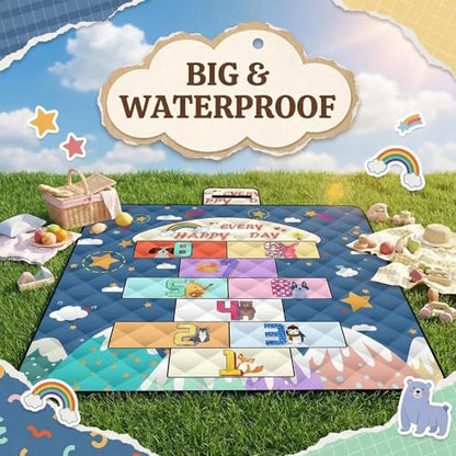 Flying Chess Game Picnic Blanket 80"x80" with Free Pieces, Waterproof Sandproof Extra Large Outdoor & Beach Blanket for Park, Camping, Travel (Style 2) - color: Style 2