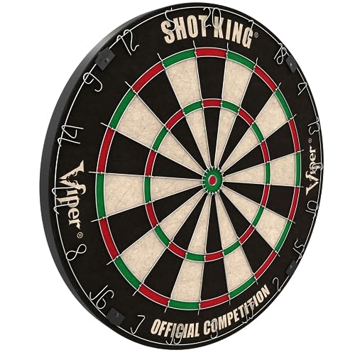 Viper by GLD Products Shot King Regulation Bristle Steel Tip Dartboard Set with Bullseye Metal Radial Spider Wire Compressed Sisal Board with Rotating Number Ring Includes 6 Darts Black