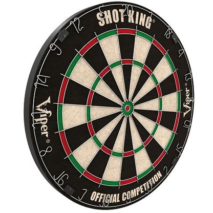 Viper by GLD Products Shot King Regulation Bristle Steel Tip Dartboard Set with Bullseye Metal Radial Spider Wire Compressed Sisal Board with Rotating Number Ring Includes 6 Darts Black