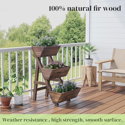 3-Tier Wooden Vertical Raised Garden Bed with Legs, Tiered Planter Box, Vertical Garden Planter,Wood Plant Stand Wood Flower Rack for Patio, Balcony, Freestanding. (Carbonized-Small) - color: Carbonized, size: Small