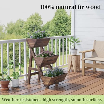 3-Tier Wooden Vertical Raised Garden Bed with Legs, Tiered Planter Box, Vertical Garden Planter,Wood Plant Stand Wood Flower Rack for Patio, Balcony, Freestanding. (Carbonized-Small) - color: Carbonized, size: Small