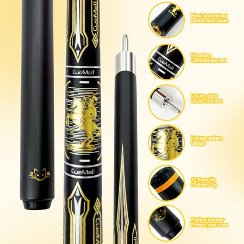 CueMall 58" 2-Piece Billiard Pool Cue Sticks,12.5mm Fiberglass Graphite Composite Billiard Cue Sticks,19oz Pool Sticks Tacos de billar for Adults Men/Women, House or Commercial/Bar Use - color: CueMall-A