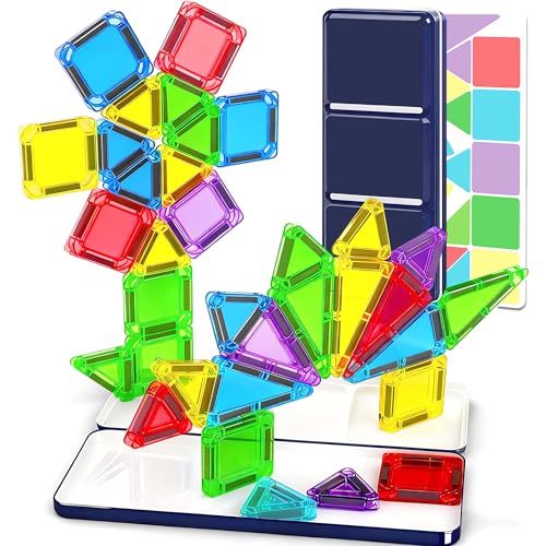 Mini Magnetic Tiles Travel Set with Case 30pcs, Mini Travel Magnet Tiles, Portable Travel Size Magnetic Tiles for Kids Ages 3-5 4-8 Boys Girls, STEM Magnet Toys for Outdoor, Kids Gift - style: Colorful