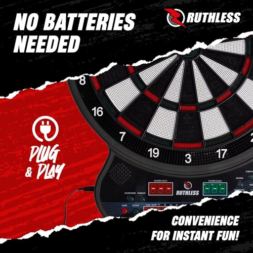 Ruthless | R600 Electronic Dartboard | Soft Tip Interactive Dartboard with 27 Game Modes | Up to 8 Players and 4 Sets of Darts Included.