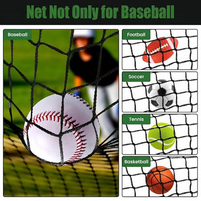 Baseball Softball Backstop Nets,Sports Net with 33ft Rope or Steel Hanging Kit, Nylon Nets Also for Basketball Soccer Lacrosse Hockey. - size: 15x50 feet