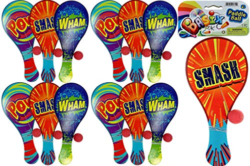 JA-RU Wooden Paddle Ball with String (12 Paddle Balls) Classic Paddle with Ball Attached for Kids | Retro Toys from the 70s & 80s, Party Favors & Classroom Prizes. 751-12p - size: 12 Packs