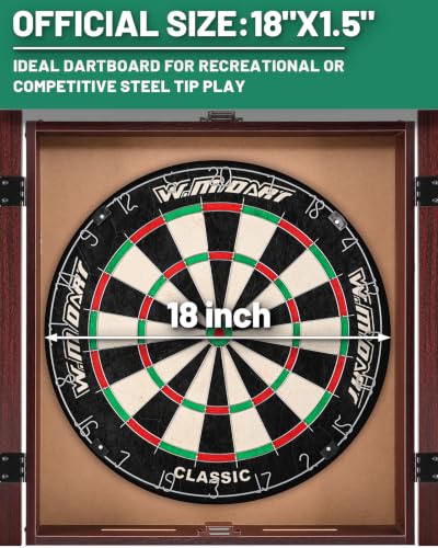 Dart Board Cabinet Set for Adults, 18-inch Sisal Dartboard with 6 Steel Tip Darts