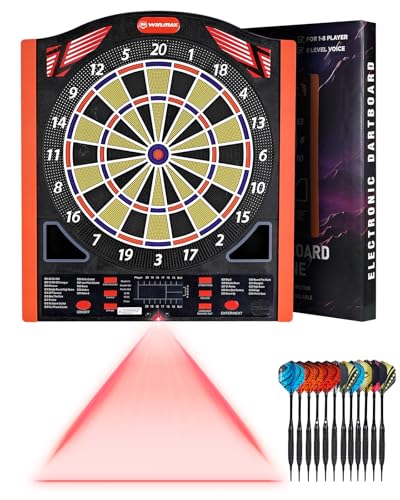 WIN.MAX Electronic Dart Board with Laser Toe Line, Soft Tip Digital Dartboard Set for Adults, Auto Scoring Dartboard with 12 Darts 100 Tips, Adapter/Batteries Use, Wall Mount for Home Bar or Outdoor - color: Orange