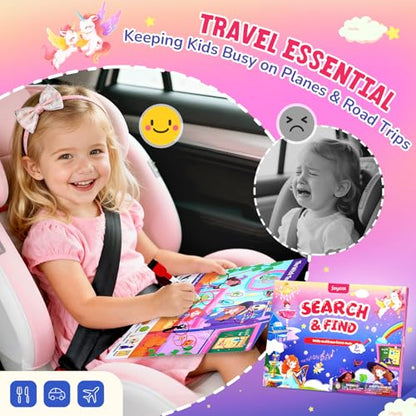JoyCat Search and Find Activity Books, Educational Toy for Girls Ages 3-5, Preschool Learning Activities for Toddlers & Kids, Road Trip Travel Toys for Car & Airplane, Gifts for 3 4 5 6 Year Olds - style: Girl Themes