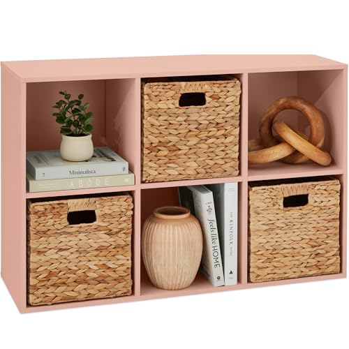 Best Choice Products Kids Bookcase 6-Cube Storage Organizer, 11in Shelf Opening, Bookshelf, Toy Storage, Customizable w/ 3 Removable Back Panels – Light Pink - color: Light Pink, size: 6-Cube, 11in Shelf Opening