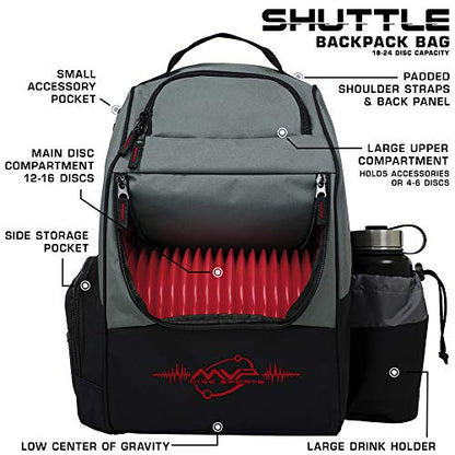 MVP Disc Sports Shuttle Disc Golf Backpack Bag (Choose Your Style and Color) - color: Gray/Red, style: Without Velcro Side Panel