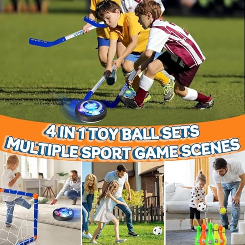 Nazano 4-in-1 Hover Soccer Ball Set, Rechargable Air Floating Soccer Toy with LED Lights, Indoor & Outdoor Kids Sports Toys, Christmas Birthday Gifts for Boys Girls Aged 3 4 5 6 7 8-12 - size: 4-IN-1 HOCKEY SOCCER BALL SET