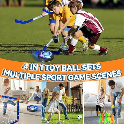 Nazano 4-in-1 Hover Soccer Ball Set, Rechargable Air Floating Soccer Toy with LED Lights, Indoor & Outdoor Kids Sports Toys, Christmas Birthday Gifts for Boys Girls Aged 3 4 5 6 7 8-12 - size: 4-IN-1 HOCKEY SOCCER BALL SET