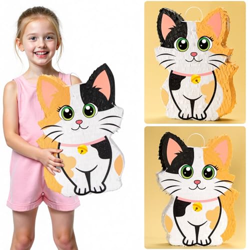 Wernnsai Kitten Cat Piñata - Cat Kitten Decorations For Kids Girls Birthday Cute Animal Party Game For Cat Lady KittenParty Supplies Favor With Bat Blindfold 16“ x 12.5" x 3" - style: Cat