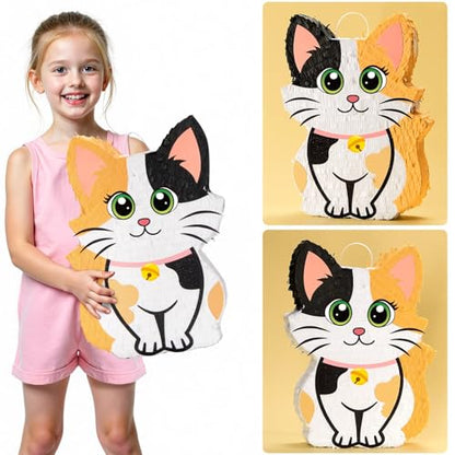 Wernnsai Kitten Cat Piñata - Cat Kitten Decorations For Kids Girls Birthday Cute Animal Party Game For Cat Lady KittenParty Supplies Favor With Bat Blindfold 16“ x 12.5" x 3" - style: Cat