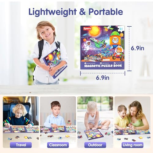 SYNARRY Magnetic Puzzles for Toddlers 3-5, Space Planets Solar System Travel Puzzles for Kids Ages 4-6, Easter Basket Stuffers Gifts for Kids, Car Airplane Road Trip Activities Magnet Games Toy - style: Space