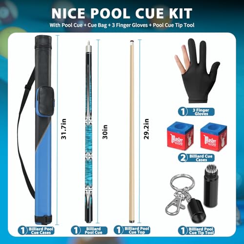 Pool Cue Stick with Hard Case, Maple Billiard Pool Cue Kit, 13mm Multilayer Leather Tip, 58" Professional Pool Cue Set with Gloves, Aerator, Chalk, 19 Oz