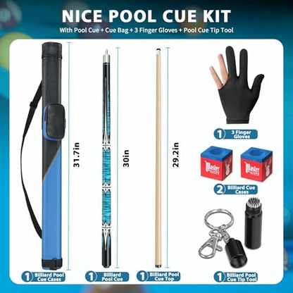 Pool Cue Stick with Hard Case, Maple Billiard Pool Cue Kit, 13mm Multilayer Leather Tip, 58" Professional Pool Cue Set with Gloves, Aerator, Chalk, 19 Oz