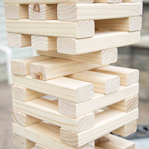 Hey! Play! Nontraditional Giant Wooden Blocks Tower Stacking Game, Outdoor Yard Game, for Adults, Kids, Boys and Girls